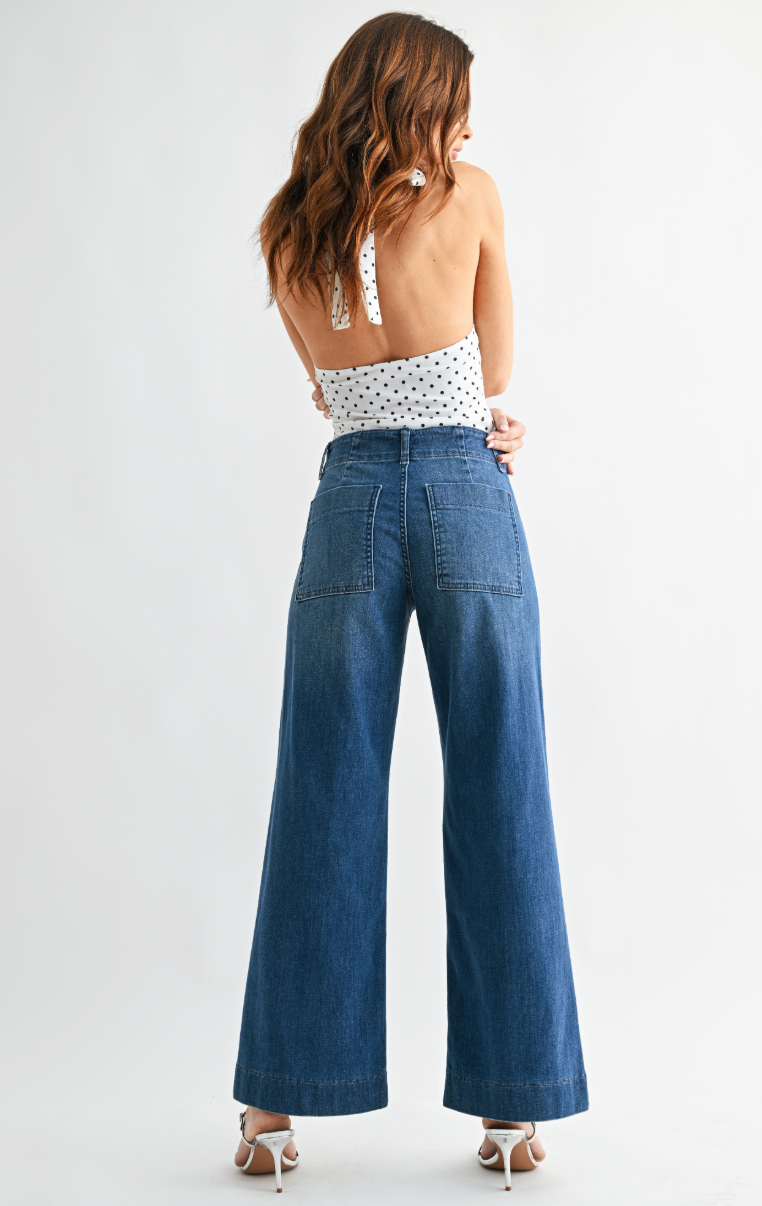 Pintuck Wide Leg Jean (med denim)