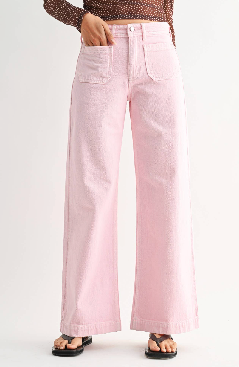 Micro Patch Pocket Wide Leg Jean (pink)