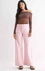 Micro Patch Pocket Wide Leg Jean (pink)