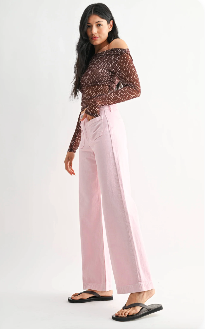 Micro Patch Pocket Wide Leg Jean (pink)