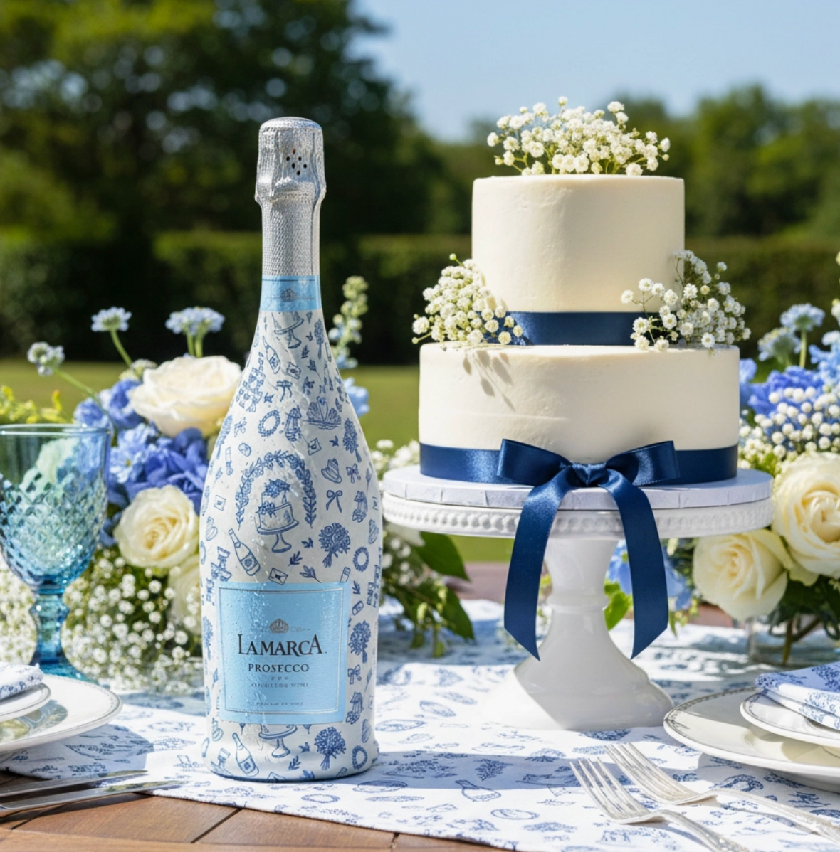Beau Bottle Wrap (Blue Wedding Toile)