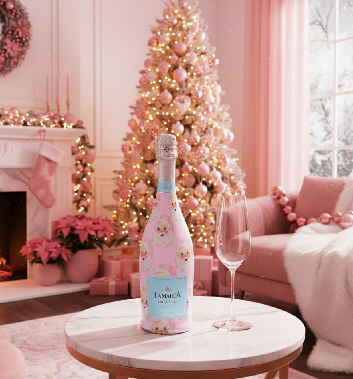 Beau Bottle Wrap (Pink Santa)
