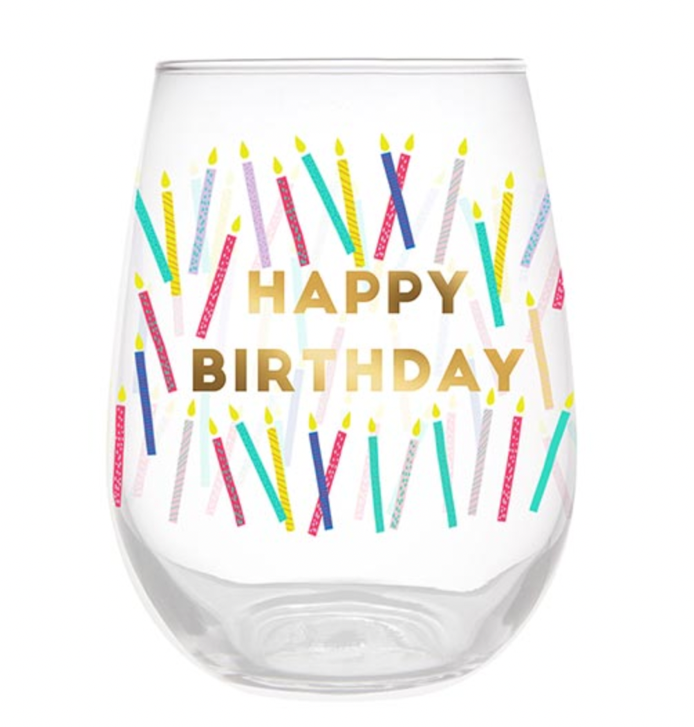 Happy Birthday Candle Wine Glass