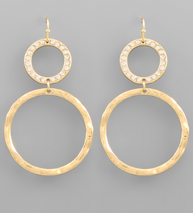 Crystal & Hammered Circle Earring