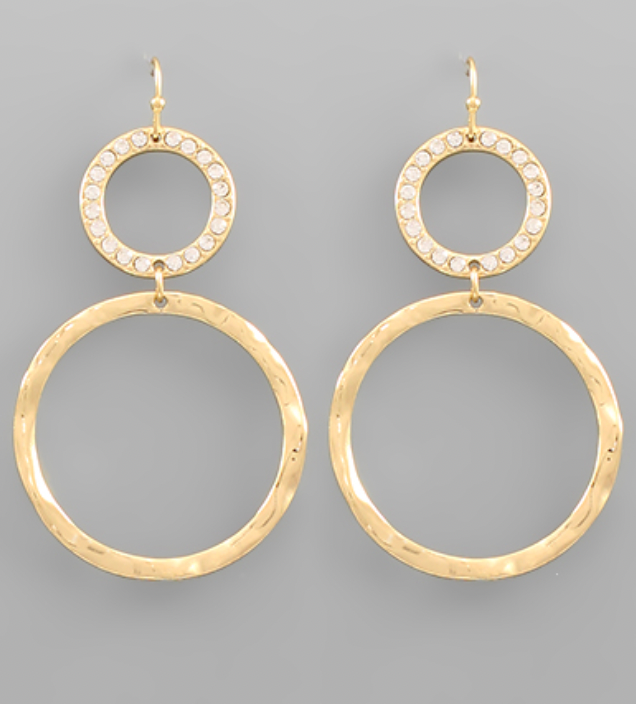 Crystal & Hammered Circle Earring