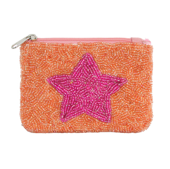 Coral w/ Pink Star Coin Purse