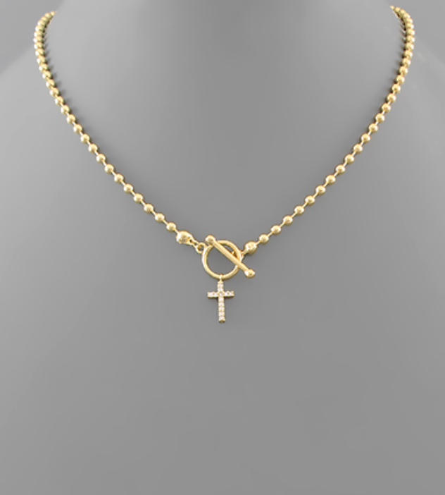 Gold Ball Toggle Cross Necklace