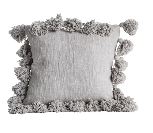 Grey Woven Tassel Pillow
