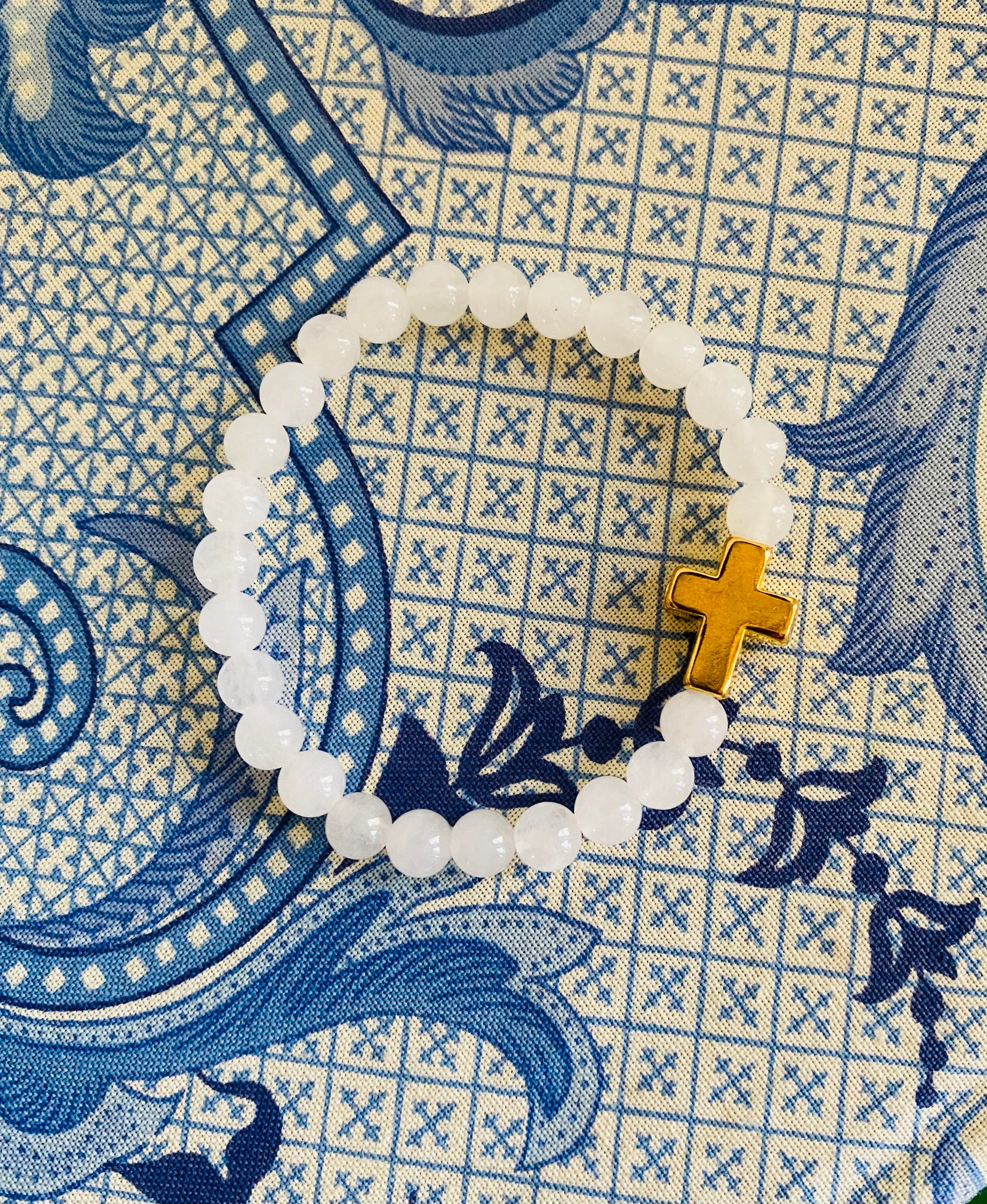 White Jade w/ Gold Cross Bracelets (kids)