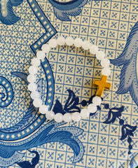 White Jade w/ Gold Cross Bracelets (kids)