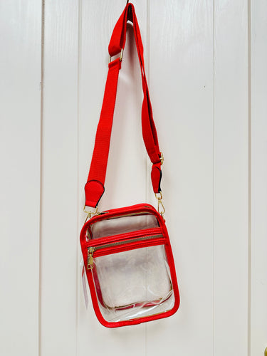 Tall Clear Crossbody Bag (red)